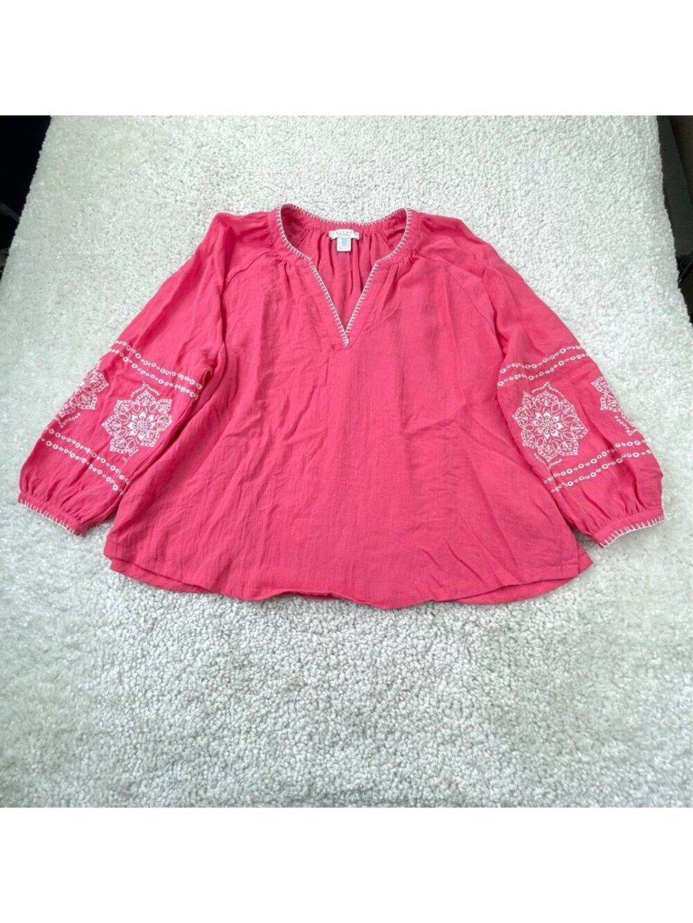 Calypso St. Barth Pink V-Neck Embroidered floral Sleeve Womens 1x